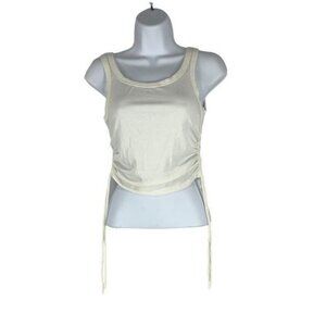 Princess Polly White Ribbed Tank Top W/ Side Ruching & Drawstrings Size US 4